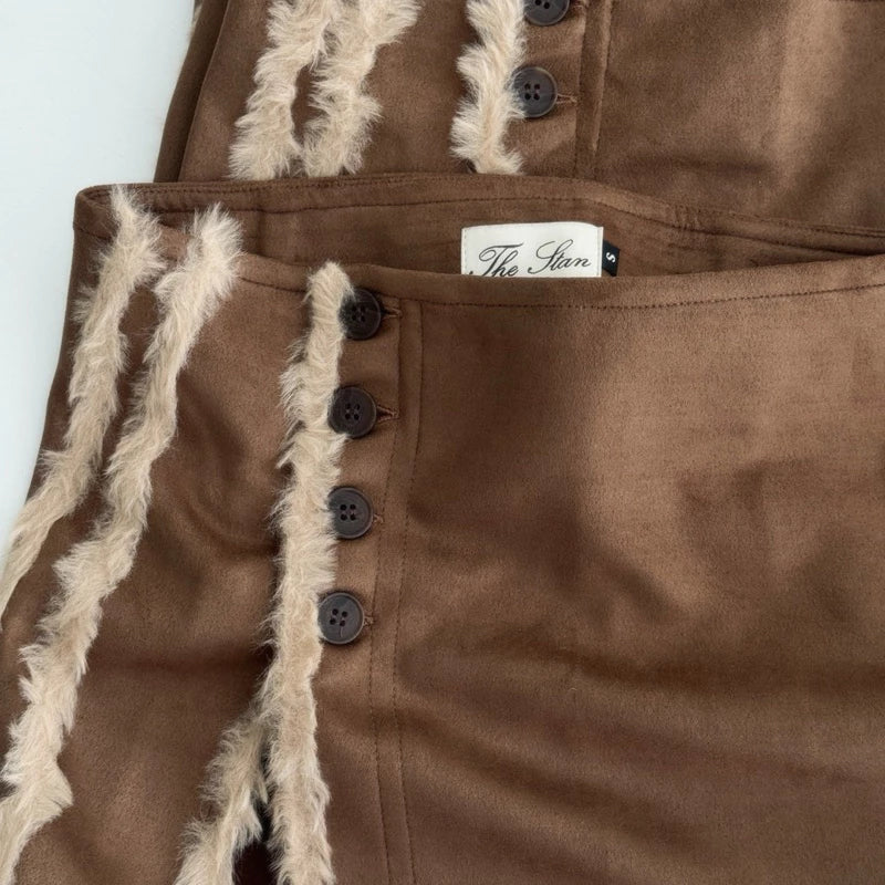 [The Stan] SUEDE FUR SKIRT