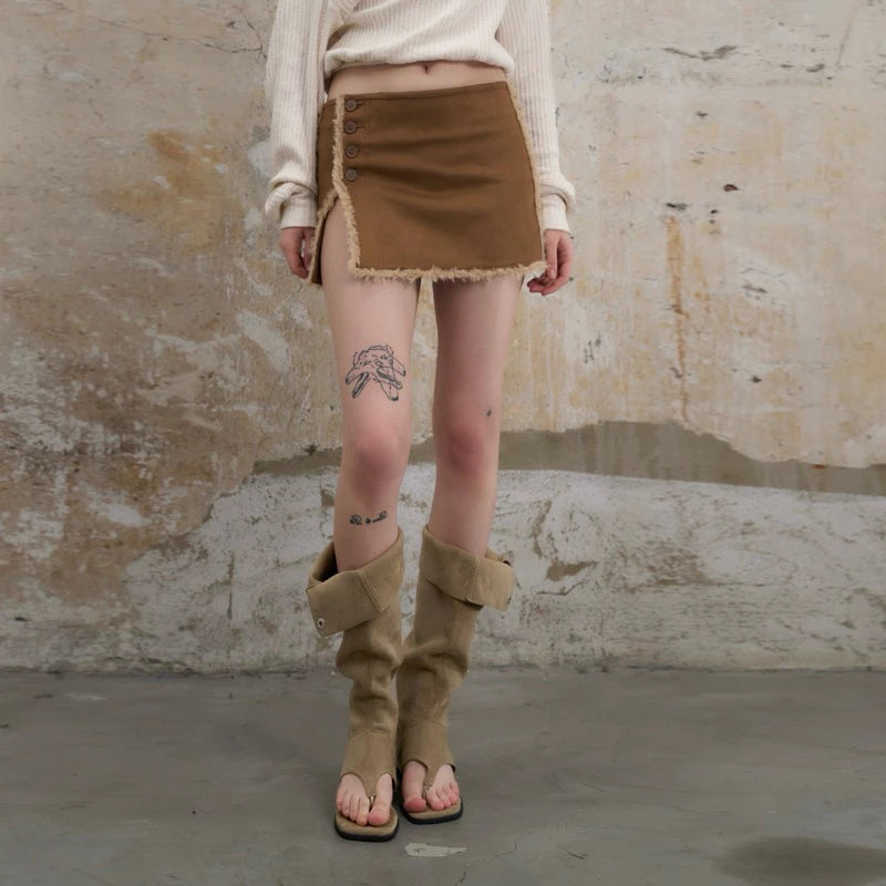 [The Stan] SUEDE FUR SKIRT