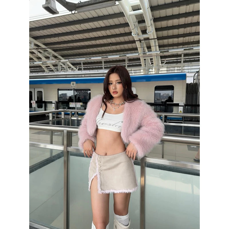 [The Stan] SUEDE FUR SKIRT