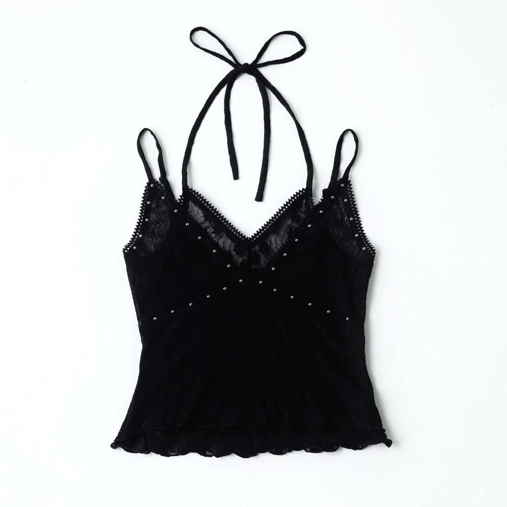[Britney The Brand] STUDDED DOUBLE-LAYER LACE CAMI TOP